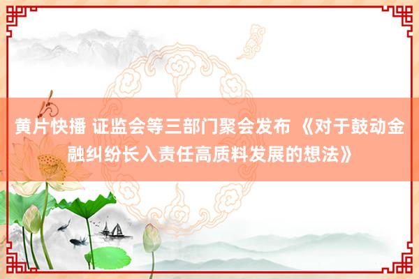 黄片快播 证监会等三部门聚会发布 《对于鼓动金融纠纷长入责任高质料发展的想法》